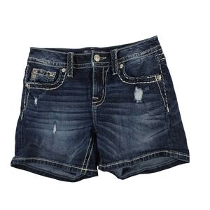 Miss Me Jeans Womens Mid Rise Distressed Denim Shorts Size 26 Embellished Pocket